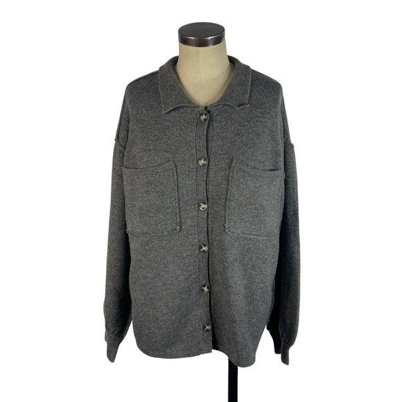 NEW Stitch Fix Saltwater Luxe Long Sleeve Cardigan Sweater Large Gray Collared - Picture 11 of 11